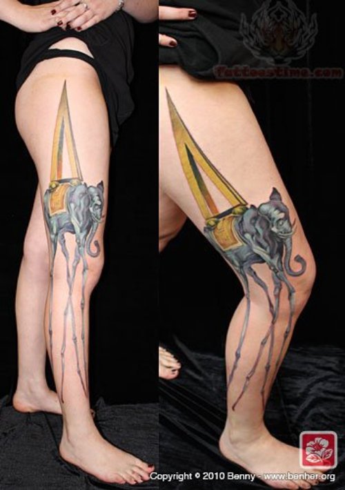 Dali Elephant Tattoos On Right Legs